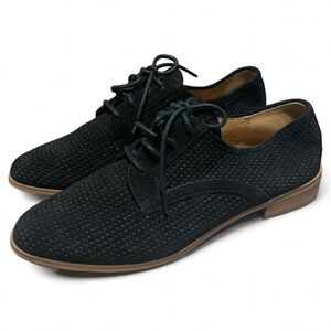 Susina Suede Leather Black Textured Oxford Lace Up Flat Shoes Size 9 NWT